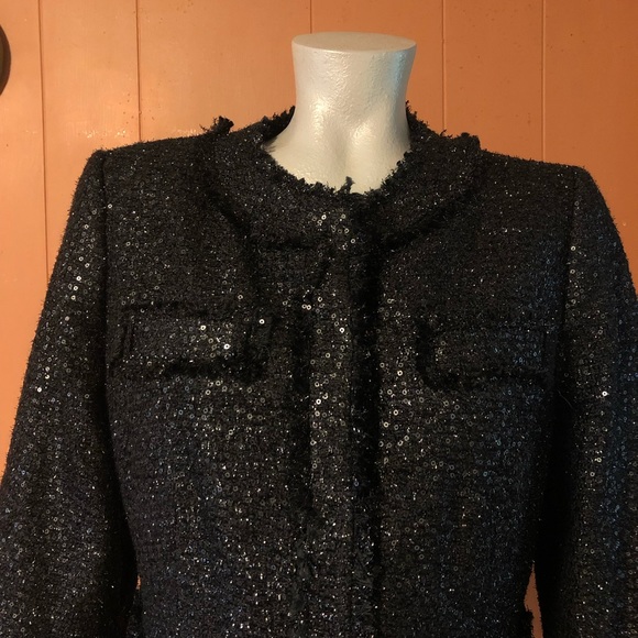NWT Chico’s Noelle Goldie Tweed Black Sequined Blazer S - Picture 9 of 13